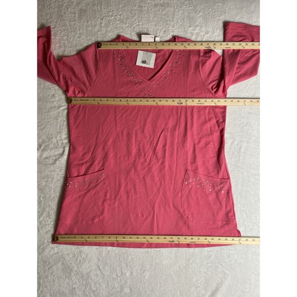 Quacker Factory Women’s Shirt Size 1X Pink NWTS Beaded Gems Pockets Casual Comfy - Picture 5 of 8